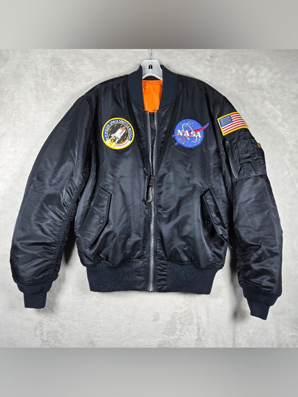 Alpha Industries MA-1 Intermediate Flyers Jacket Mens Medium Black NASA Bomber